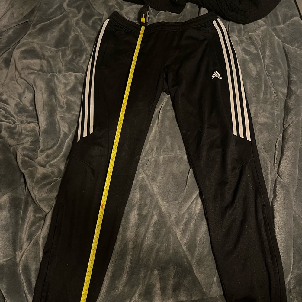 Adidas Black Track Pants with White Stripes